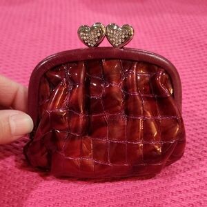 Brighton Crystal Kiss Lock Burgundy Croc Embossed Patent Leather Coin Purse